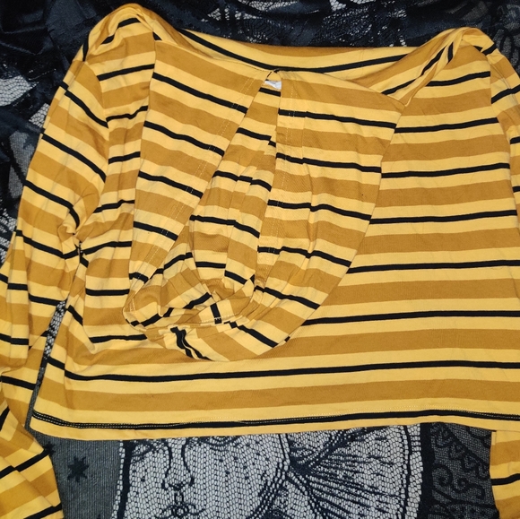 Yellow Striped Cropped Hoodie - Picture 2 of 3